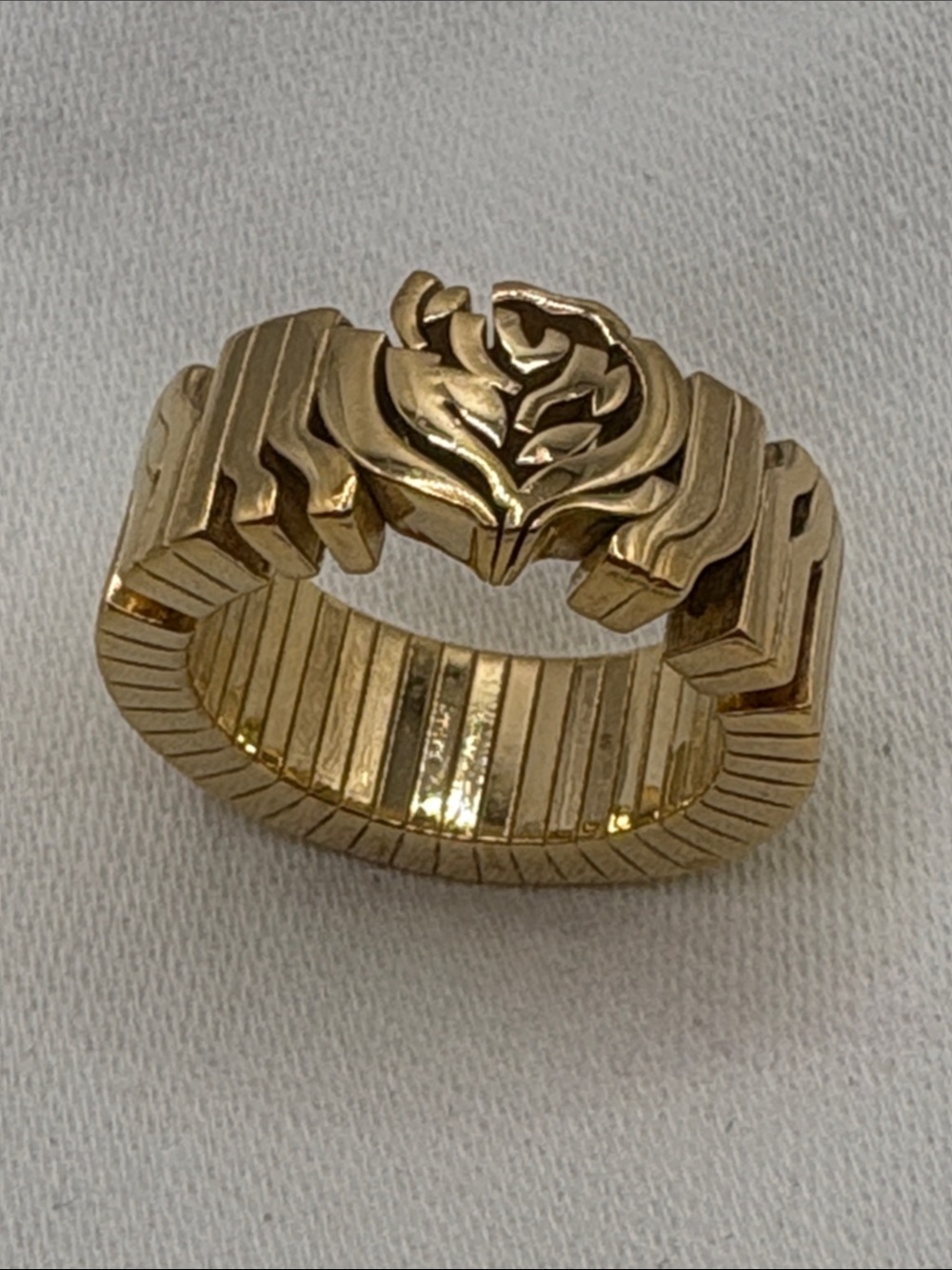 Burberry Gold Vermeil 925 Ribbed Cigar Band Modern Tubas Style Italian Ring 8.75